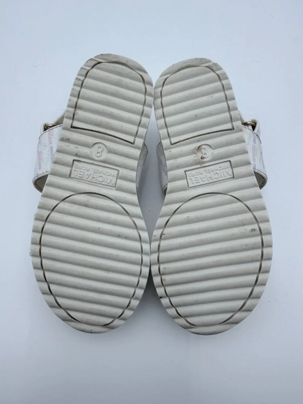 Michael Kors Girls Gold White Sandals MK Logo  Adjustable Straps Size 8